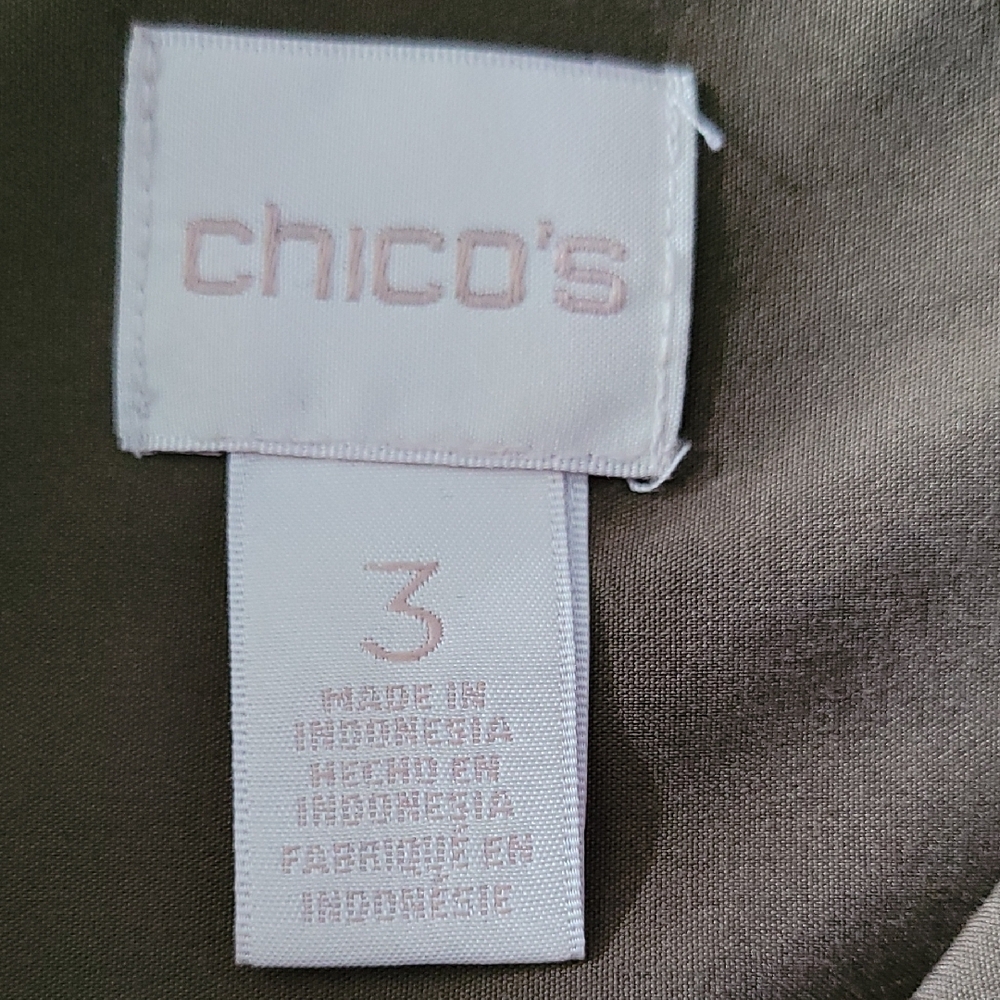 Chico's Olive Green Button Down Shirt 3=16/XL - Picture 3 of 12